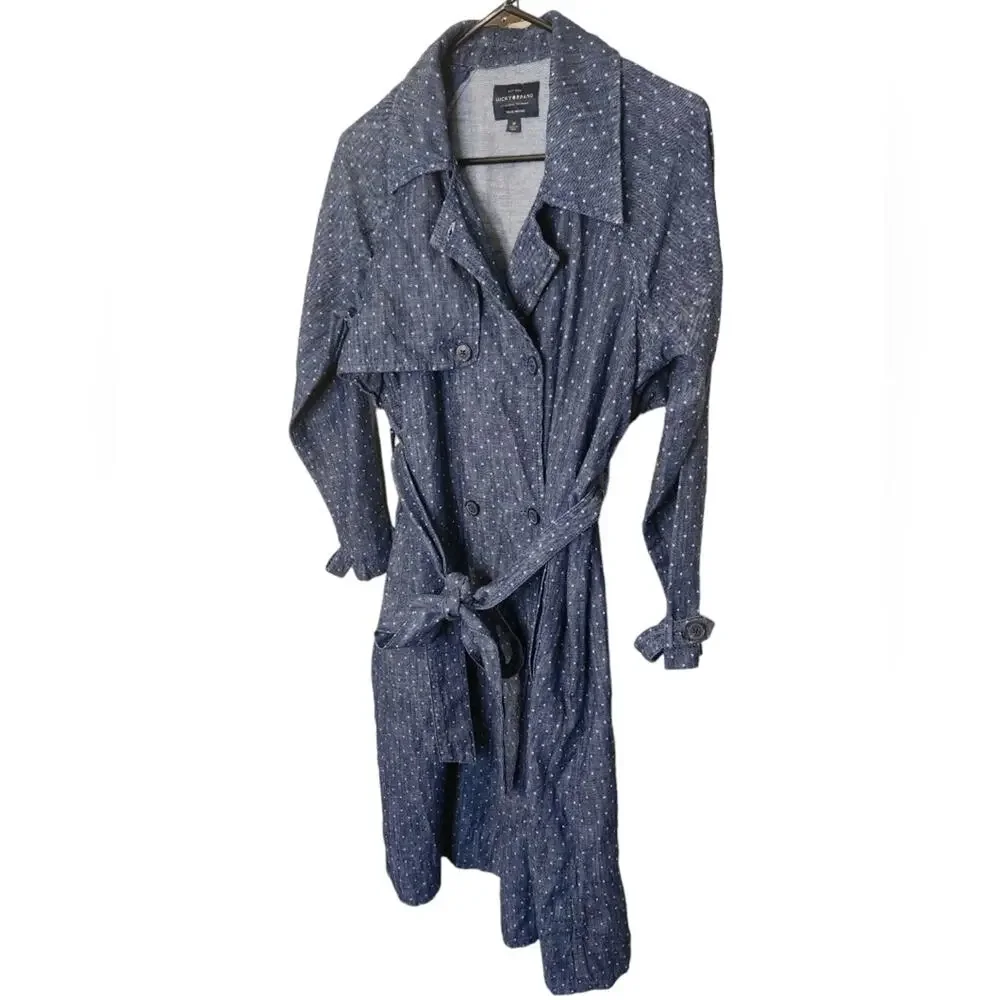 Lucky Brand True Indigo Denim Dot Trench Coat Medium - Picture 6 of 11